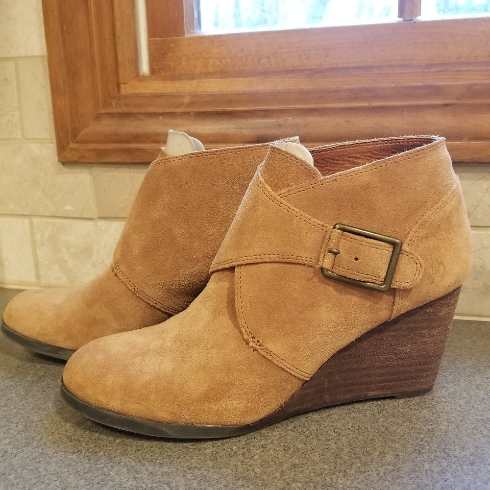 Lucky Wedge Suede Buckle Booties